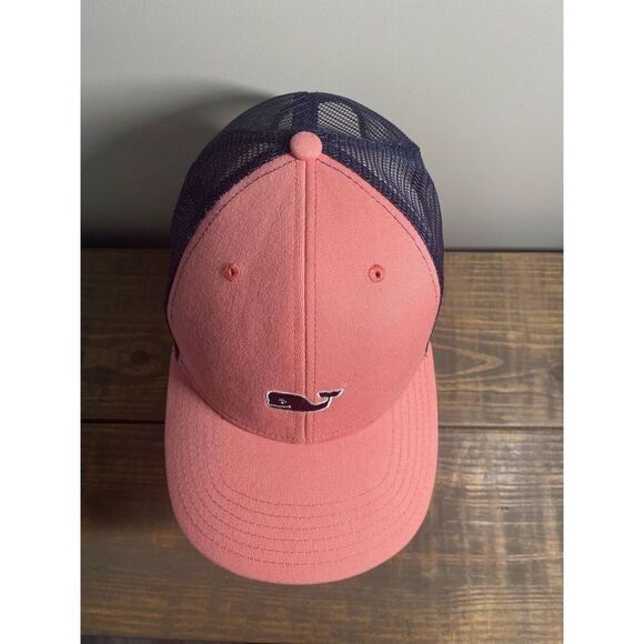 Vineyard Vines Cap Unisex Adjustable Pink/Salmon/Navy Whale Truckers Hat Mesh - Picture 4 of 8